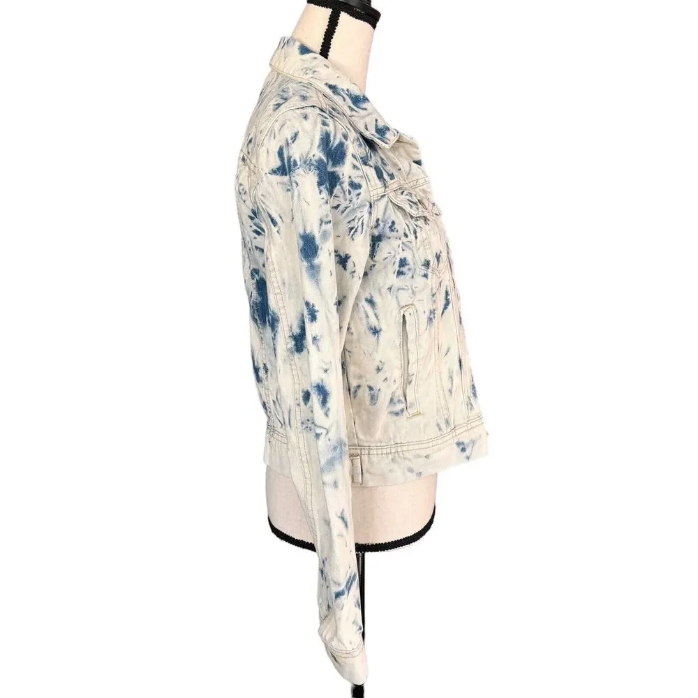 Free People Small Rumors Jean Jacket Button-Up Jones Tie-Dye Long Sleeve Pockets